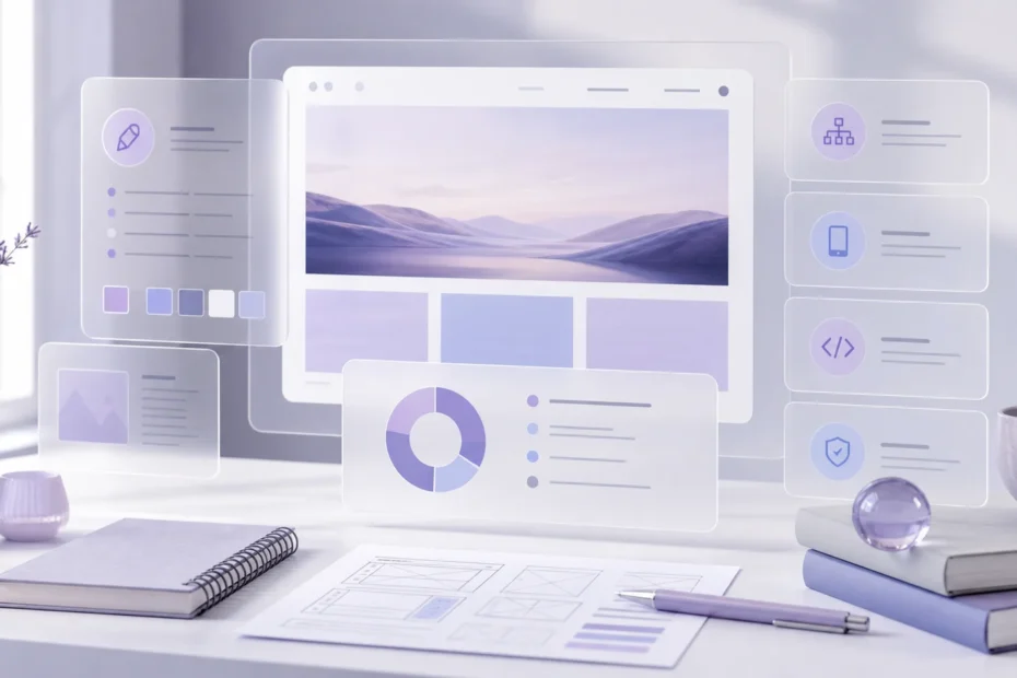 Composition visuelle représentant les différents éléments d’un projet de site internet